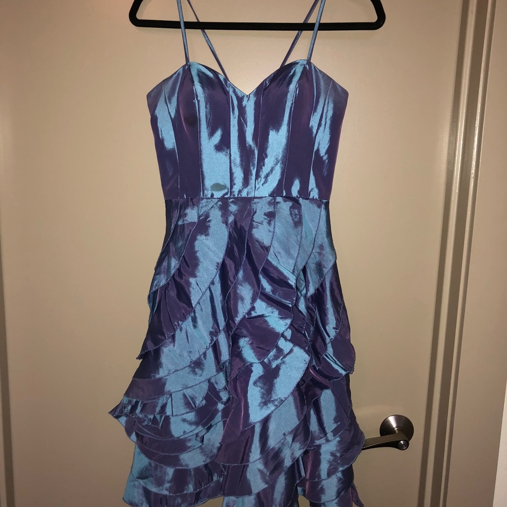 Blue iridescent spaghetti strap dress